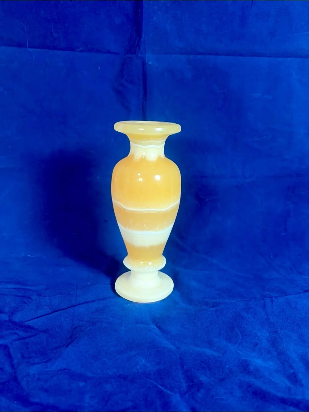 Handmade Egyptian Alabaster Vase 6.5” Carved Stone Honey Gold Veining